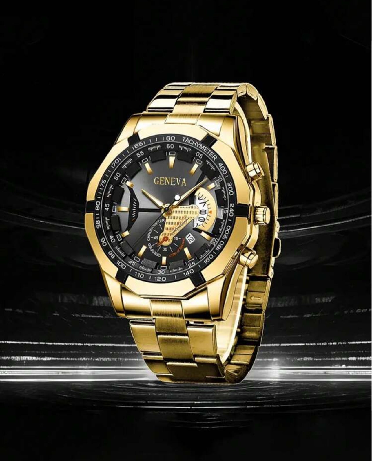 Men’s Quartz Wristwatch with Large Dial & Stainless Steel Band – Business & Casual by SHEIN