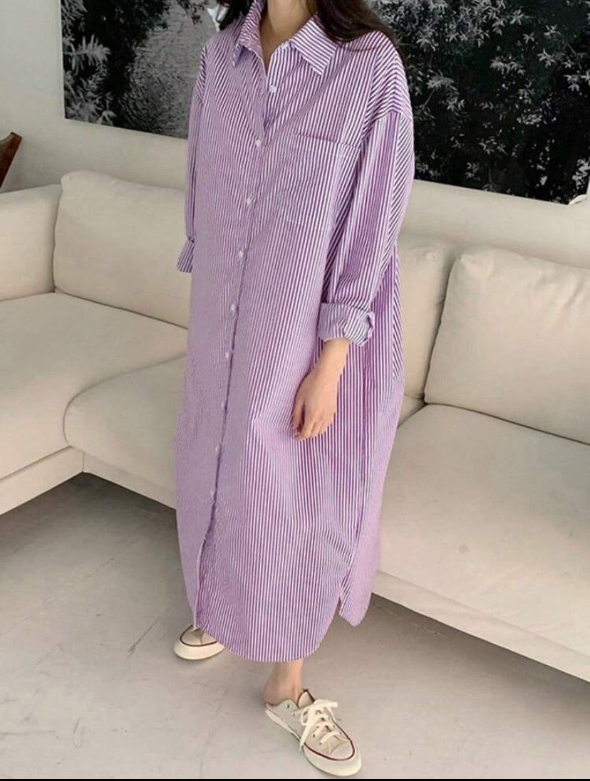 DAZY Women Casual Striped Long Sleeve Single Breasted Loose Blouse