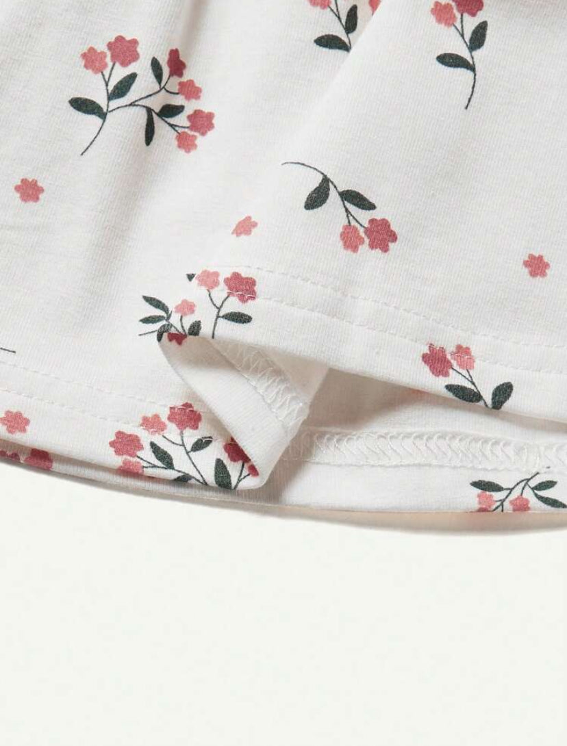 Cozy Pixies Baby Girl Flower Pattern Short Sleeve Top & Solid Color Long Pants Set