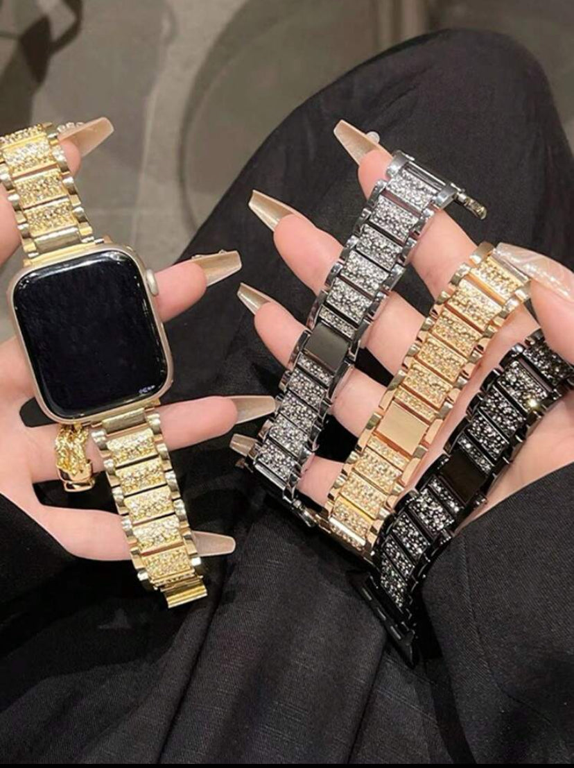 Women’s Luxury Bling Rhinestone Stainless Steel Apple Watch Band – Rose Gold / Silver – Compatible with Apple Watch Series 9/Ultra/8/7/SE/6/5/4/3/2/1 – 38mm 40mm 41mm 42mm 44mm 45mm 49mm – Fashion Bracelet Strap