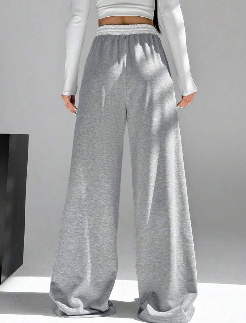 SHEIN EZwear Women’s Contrast Color Waist Wide Leg Pants | Stylish Back-To-School & Graduation Outfit - MH1200