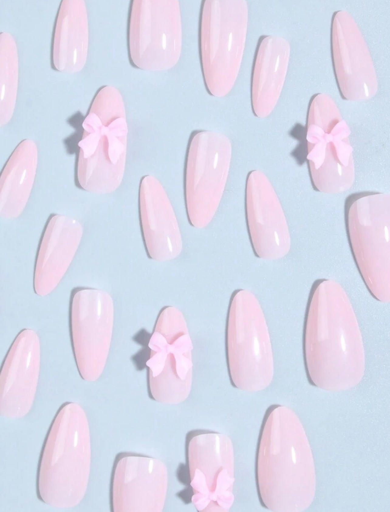 24pcs Pink Almond Glossy Butterfly Bow Press-On Nails Set with Jelly Adhesive & Nail File - DI6047 - DI6048