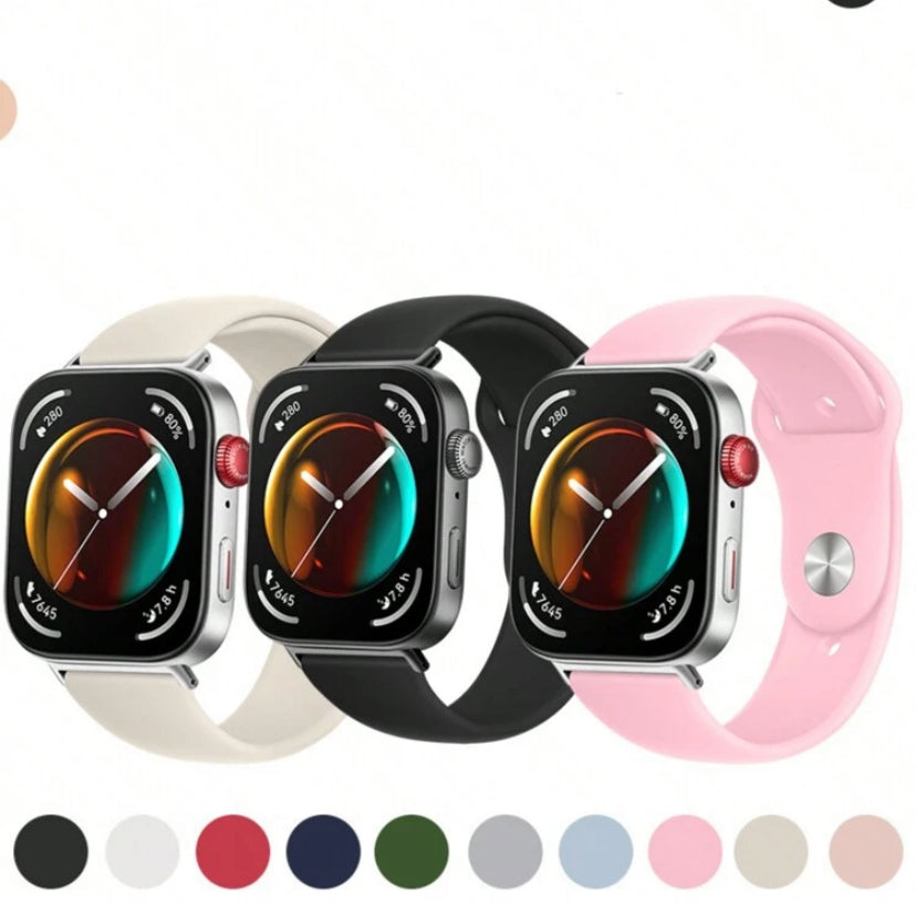 1pc Fashion Solid Color Silicone Watch Strap with Metal Connector – Compatible with Huawei Watch Fit 3 / Fit 4 / Fit 4 Pro