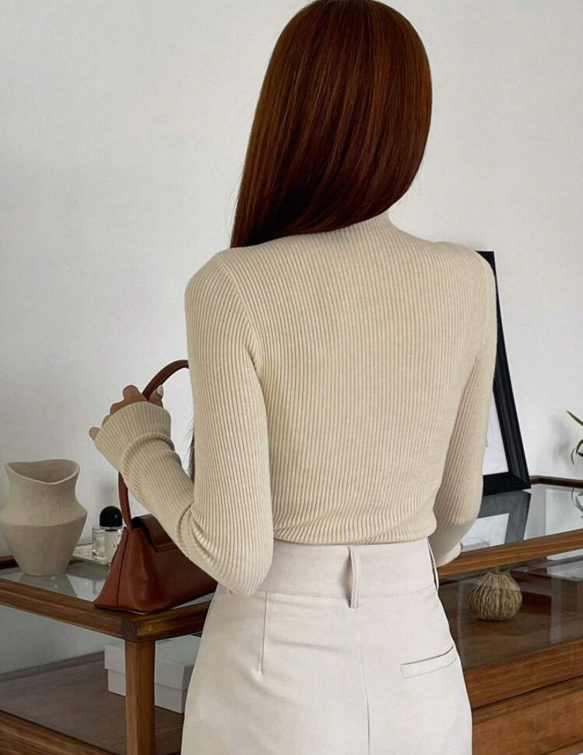 DAZY Cut-Out Front Mock Neck Ribbed Knit Sweater – Long Sleeve Fall Top - MH1192