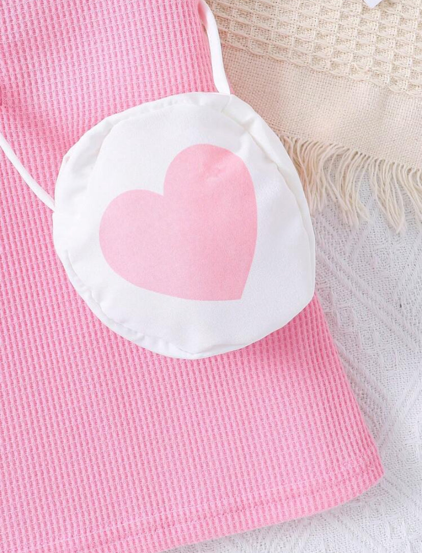 SHEIN Baby Girl Sleeveless Heart Pattern Tank Dress & Matching Bag – Cute & Elegant Summer Outfit