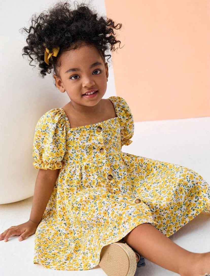 SHEIN Young Girl Woven Printed Square Neck Puff Sleeve Casual Dress – Filipiniana Terno Style