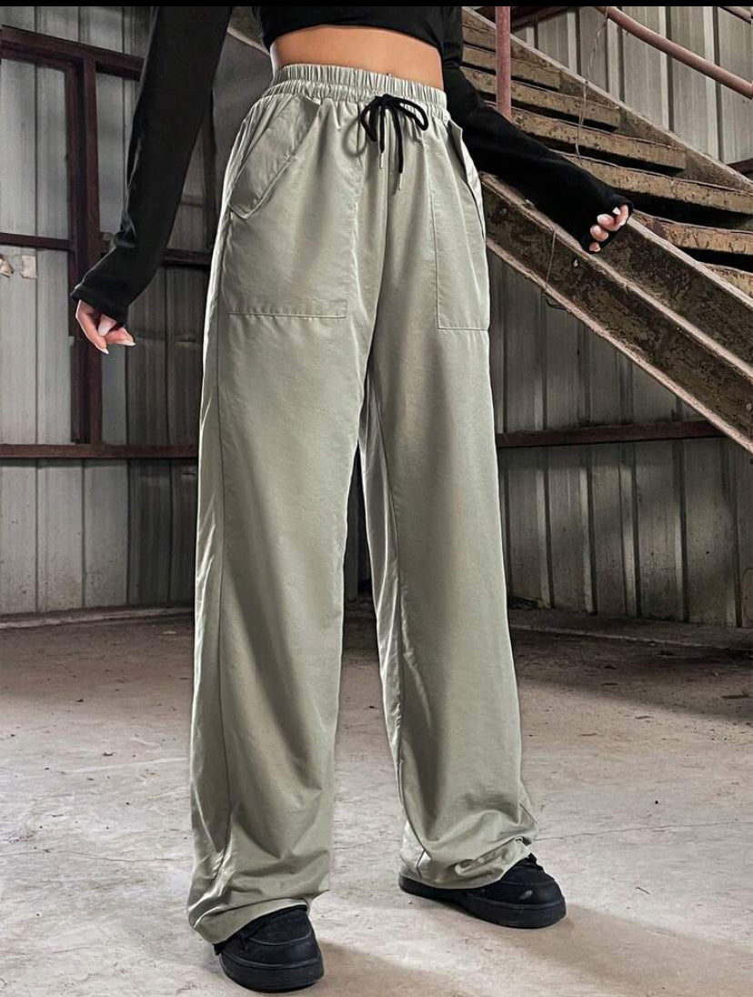 Flirla Women’s High Waist Drawstring Wide Leg Pants