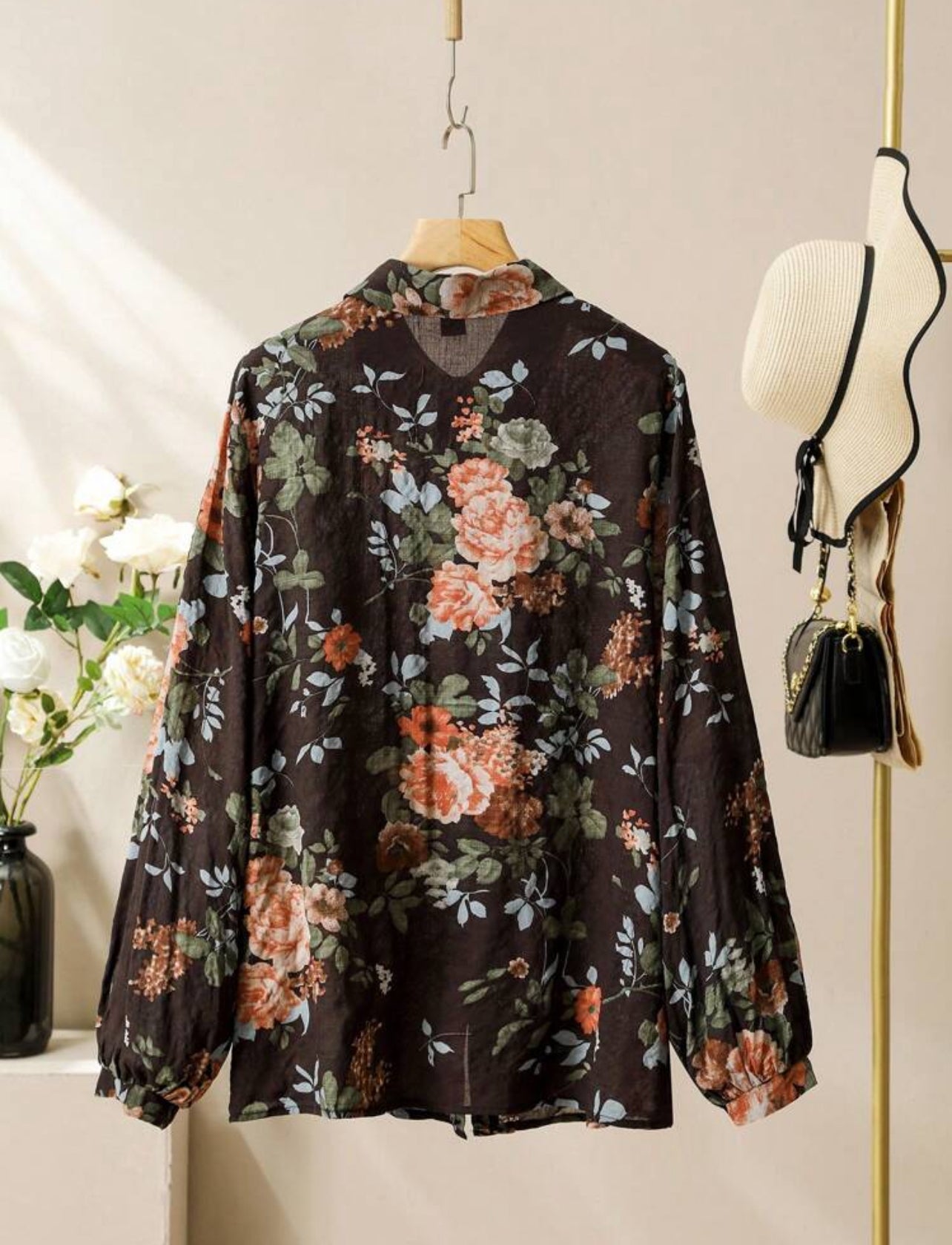 Lacomfia Elegant Floral Print Blouse for Mature Women