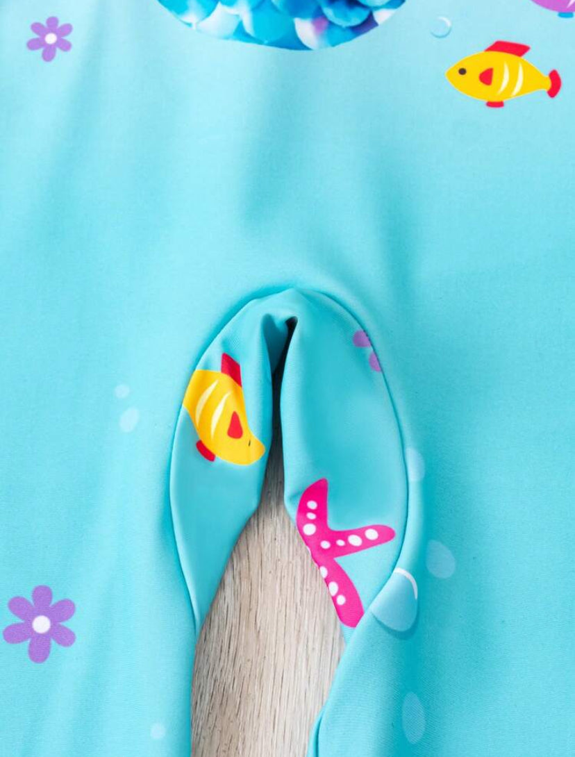 Young Girl Mermaid Printed Long Sleeve One-Piece Swimsuit – Cute Summer Swimwear