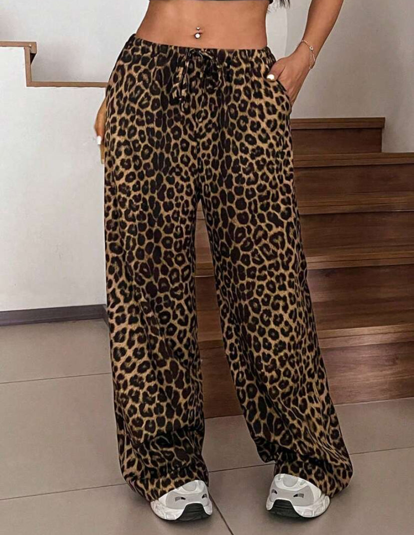 SHEIN EZwear Plus Size Leopard Printed Wide Leg Pants – Trendy & Comfortable Women’s Bottoms - MH1175