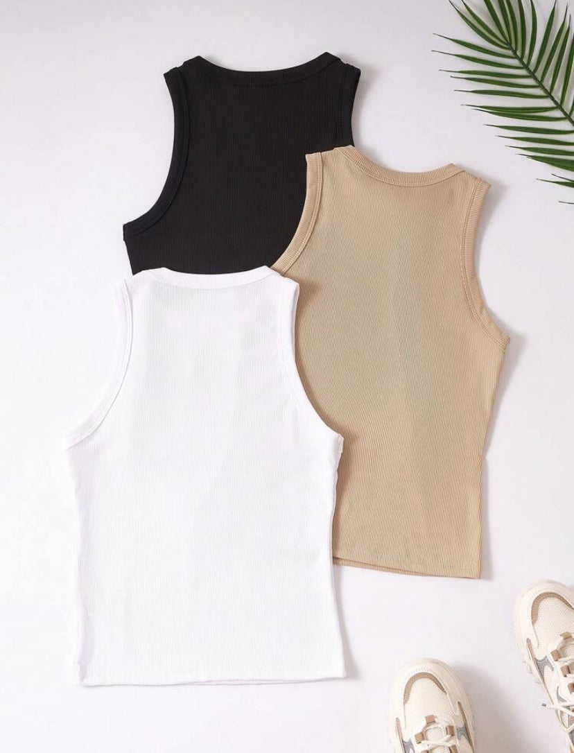 Flirla 3-Pack Ribbed Knit Tank Tops – Soft, Stretchy, Everyday Essentials - MH1165