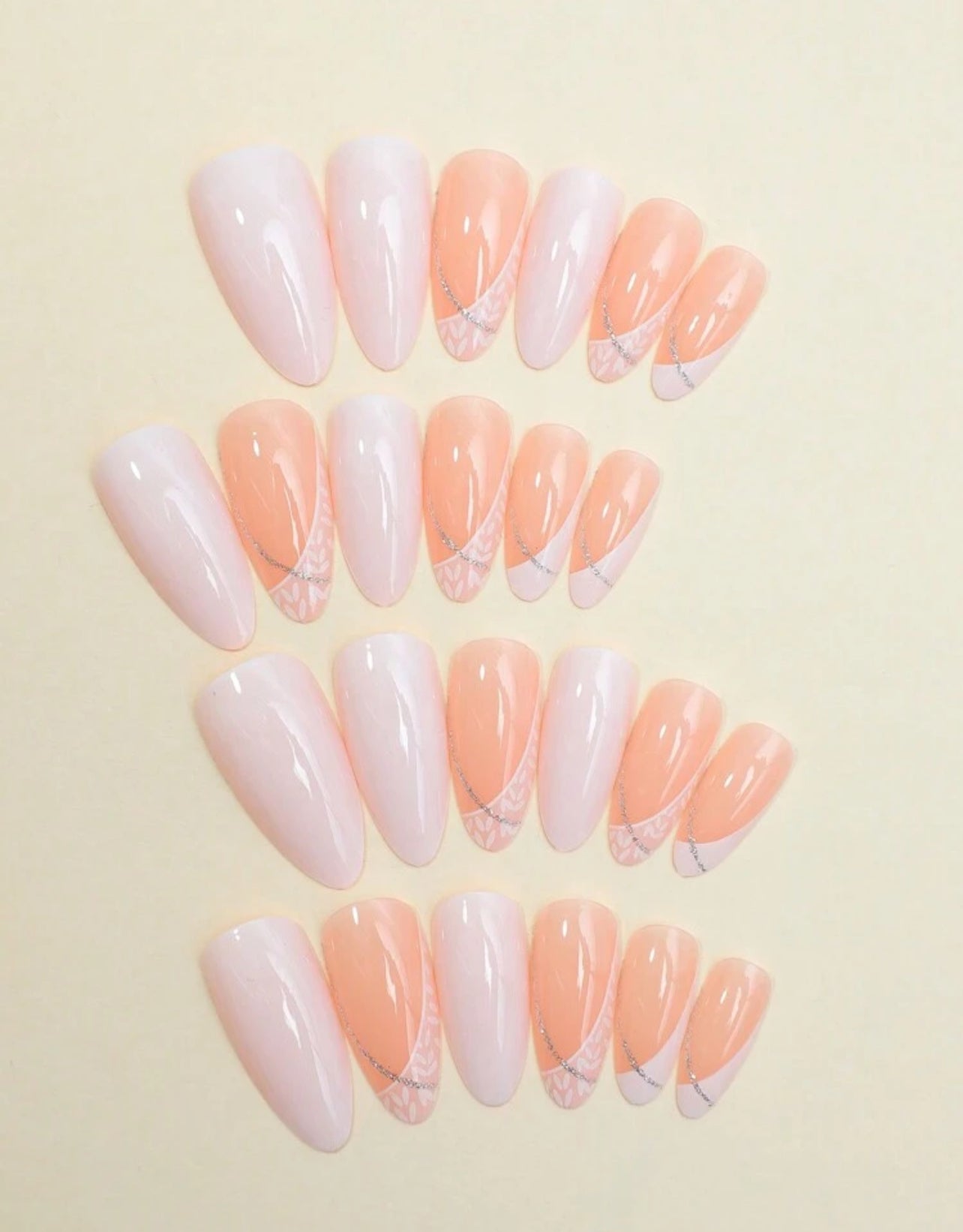 24pcs Glossy Almond Press-On Nails – French White Tips with Elegant Gold Line Design - DI6010
