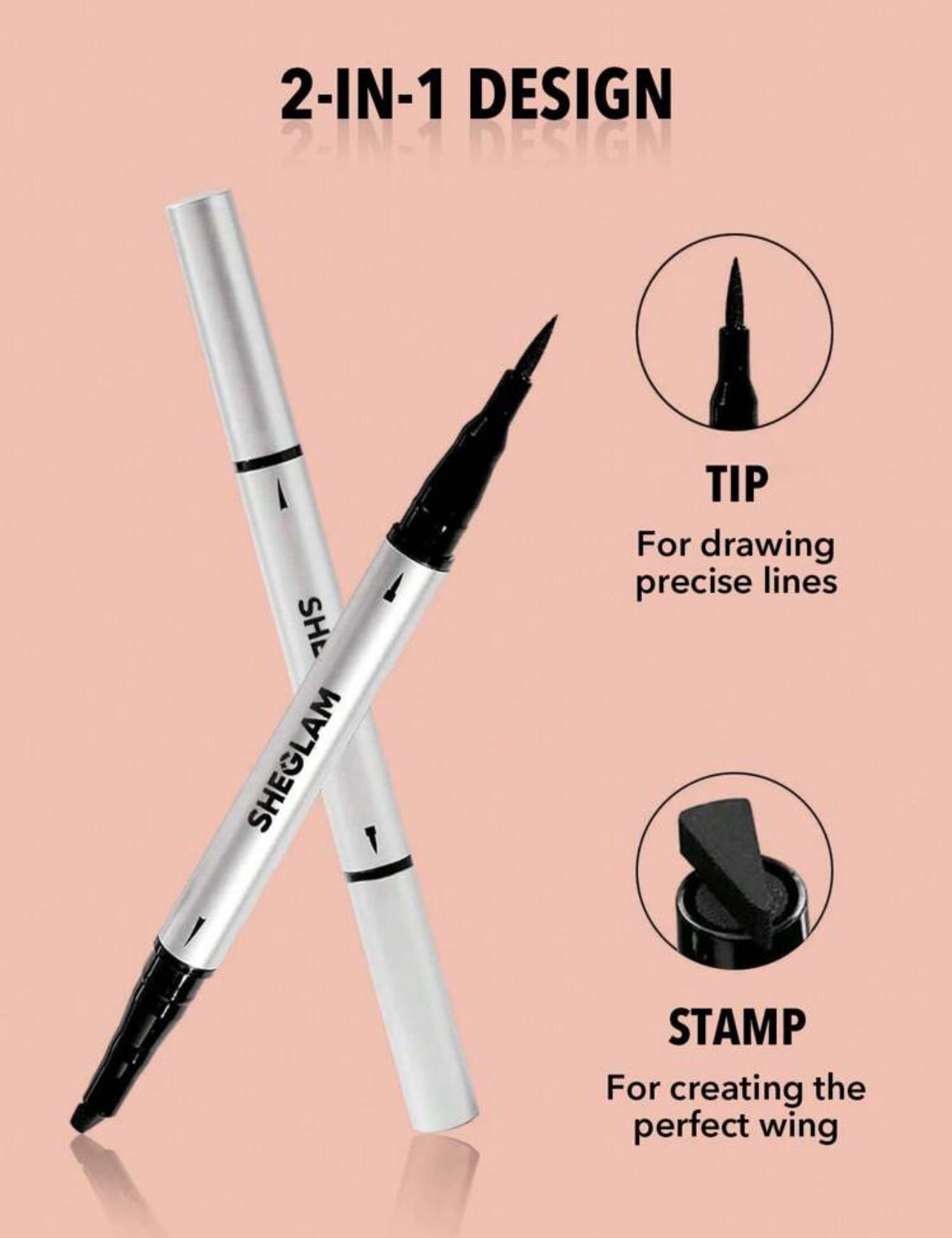 SHEGLAM Wing It 2-in-1 Waterproof Liquid Eyeliner with Wing Stamp – Smudge-proof, Long-lasting Precision Liner - MK4173