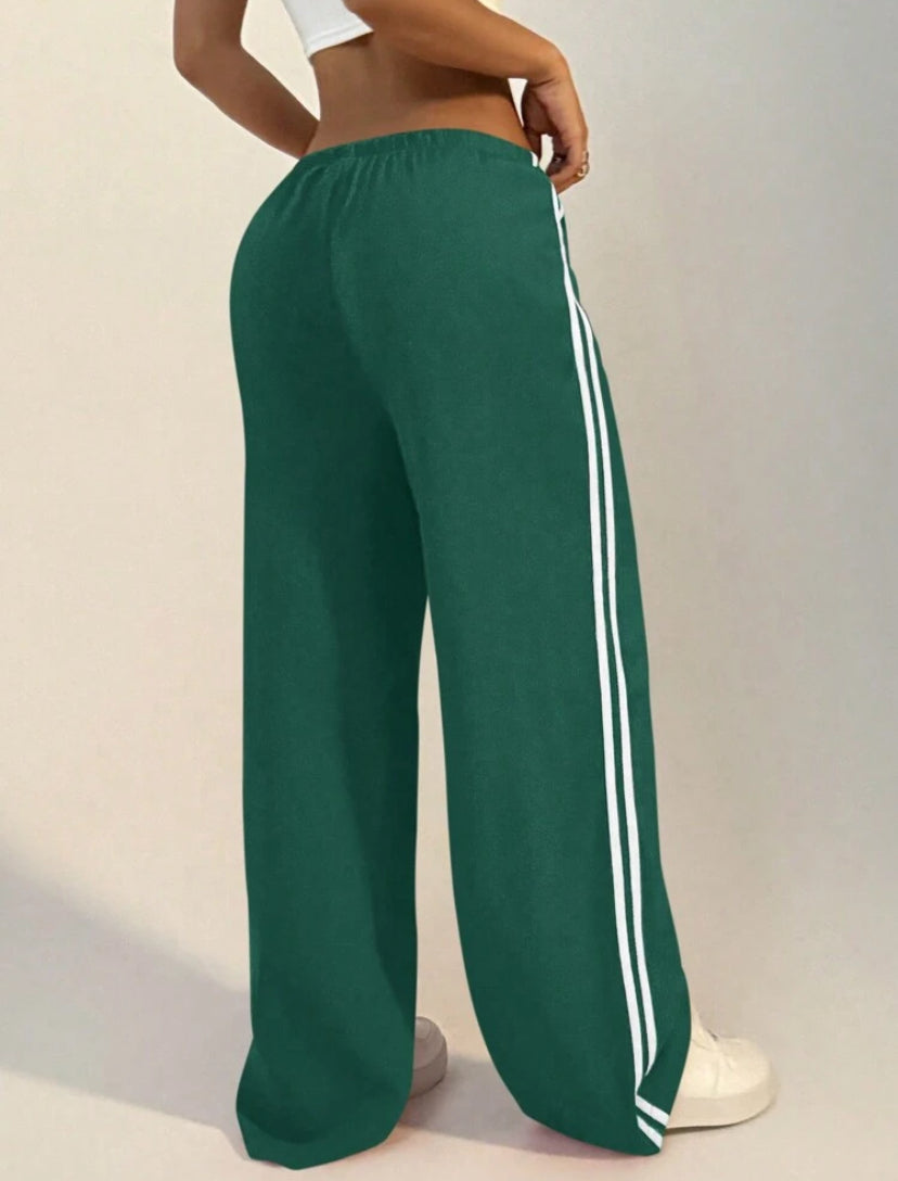 Flirla Women’s Striped Patchwork Pleated Drawstring Pants – Casual Straight-Leg Comfort Trousers - MH1136