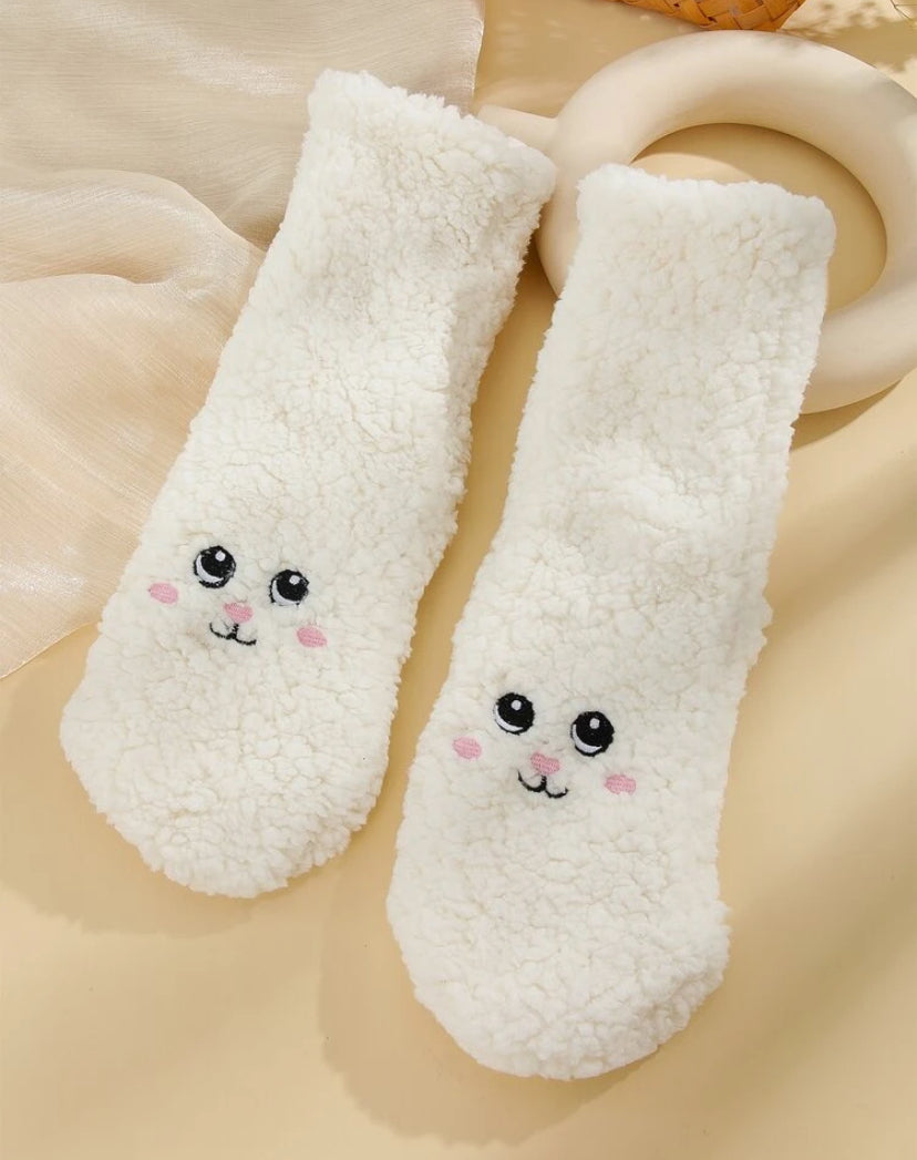 Cartoon Embroidery Fluffy Crew Socks
