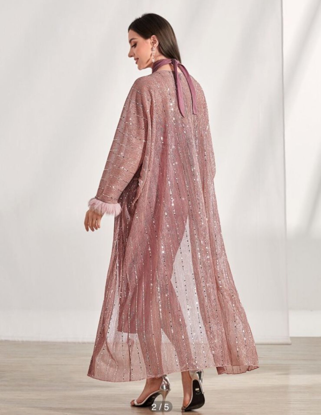 SHEIN Modely Contrast Sequin Fuzzy Cuff Coat & Bodycon Dress