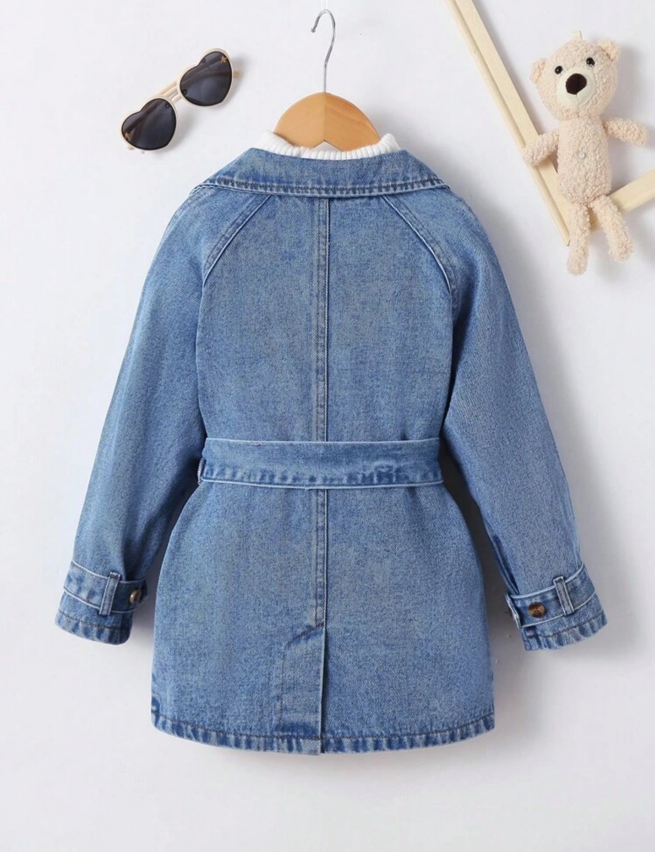 Girls Denim Jacket with Cut-Out Design & Waist Tie