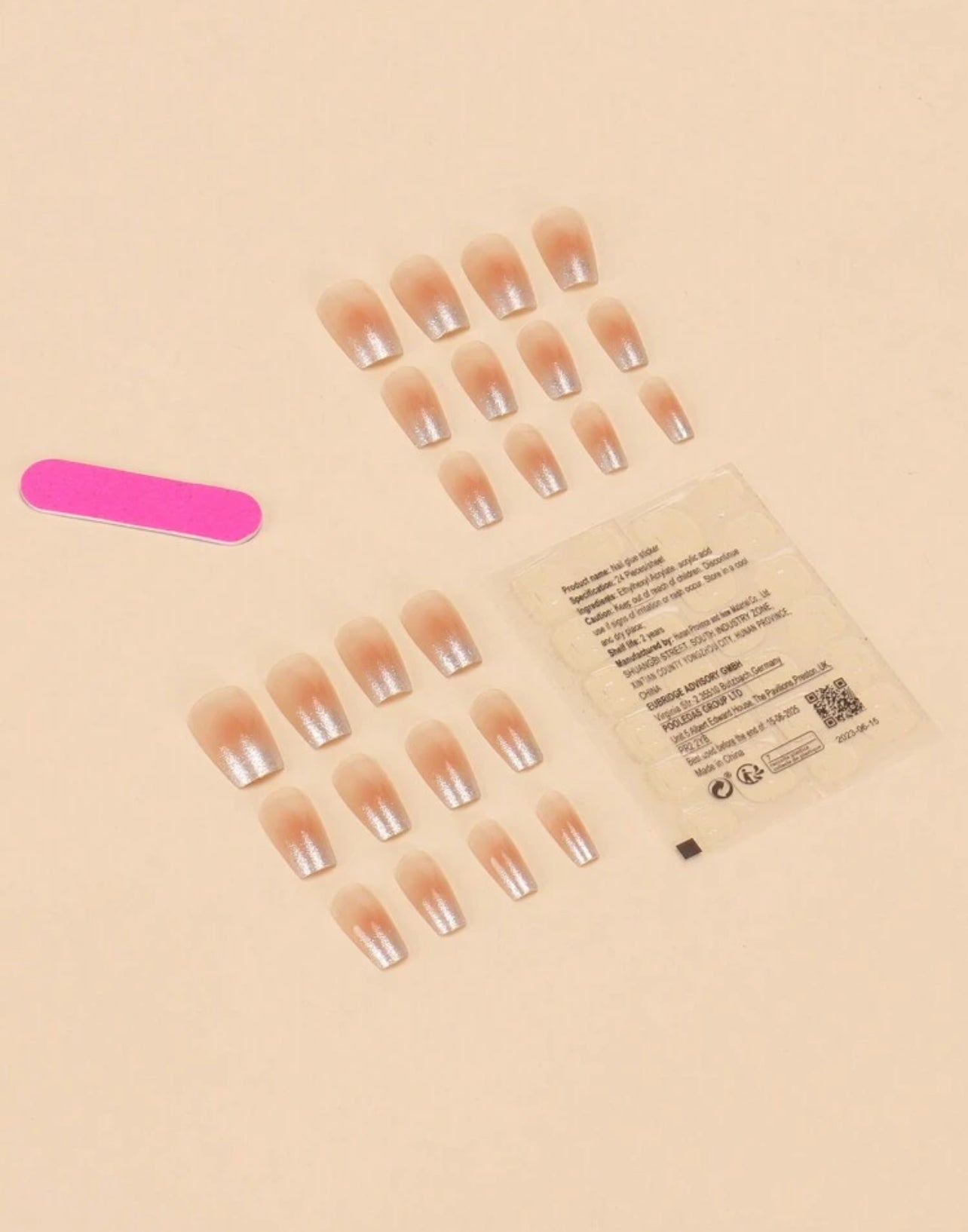 24pcs Nude Pink Glitter French Press-On Nails – Elegant Short Square Design - DI6032 - DI6034