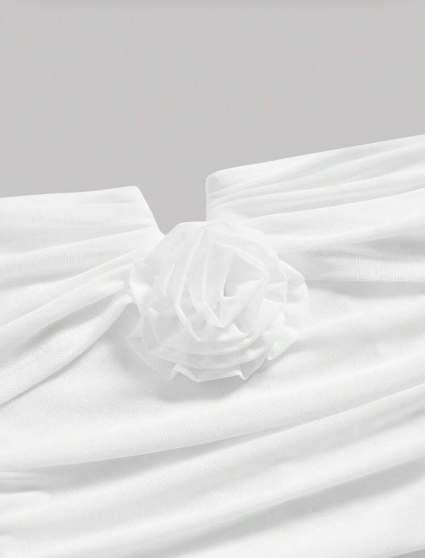 SHEIN MOD Women’s White Off-Shoulder Floral Dress – Romantic 3D Flower Summer Dress, Elegant Graduation Party Outfit