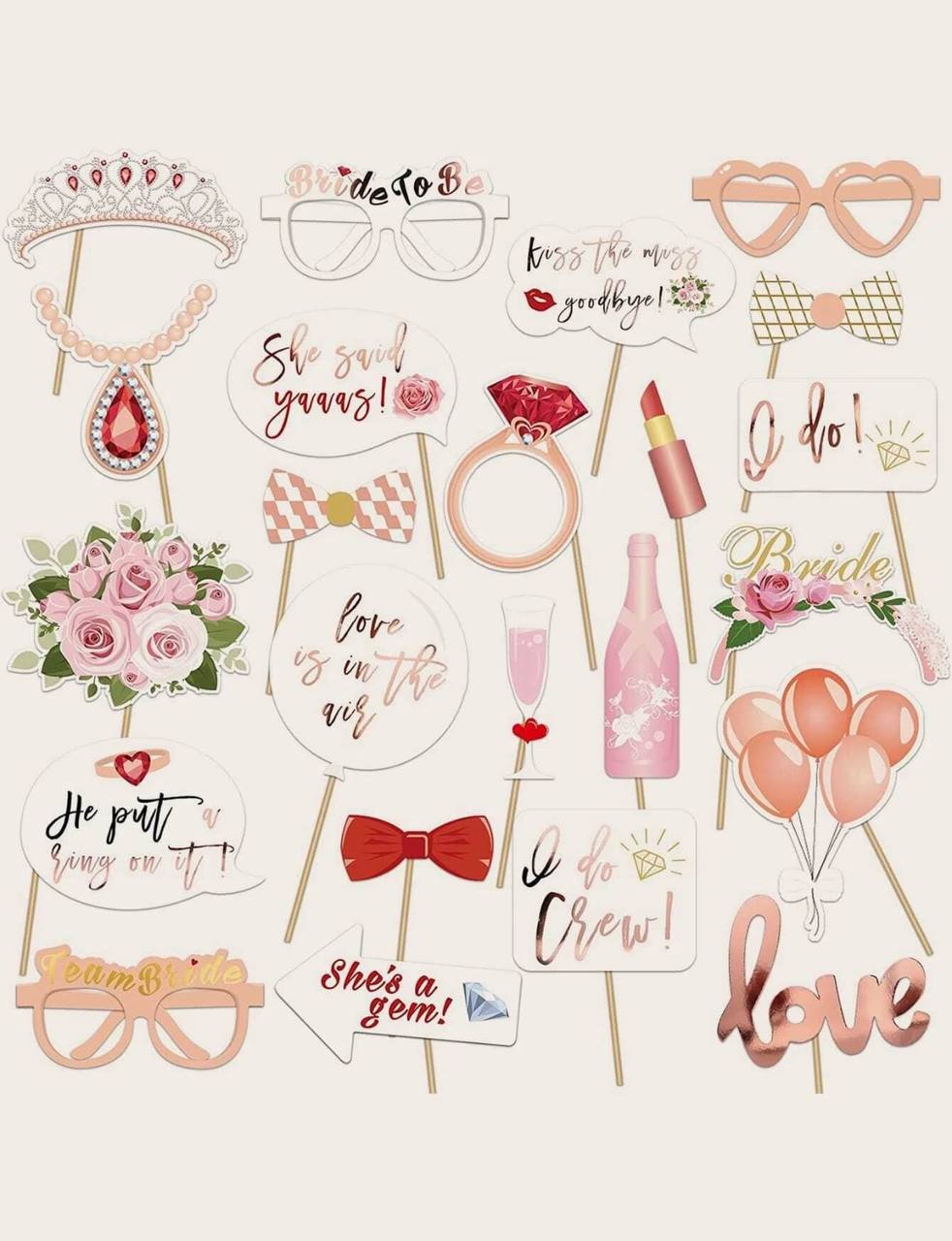 23pcs Rose Gold Bridal Shower & Bachelorette Photo Booth Props – Bride to Be Wedding Party Decorations & Accessories