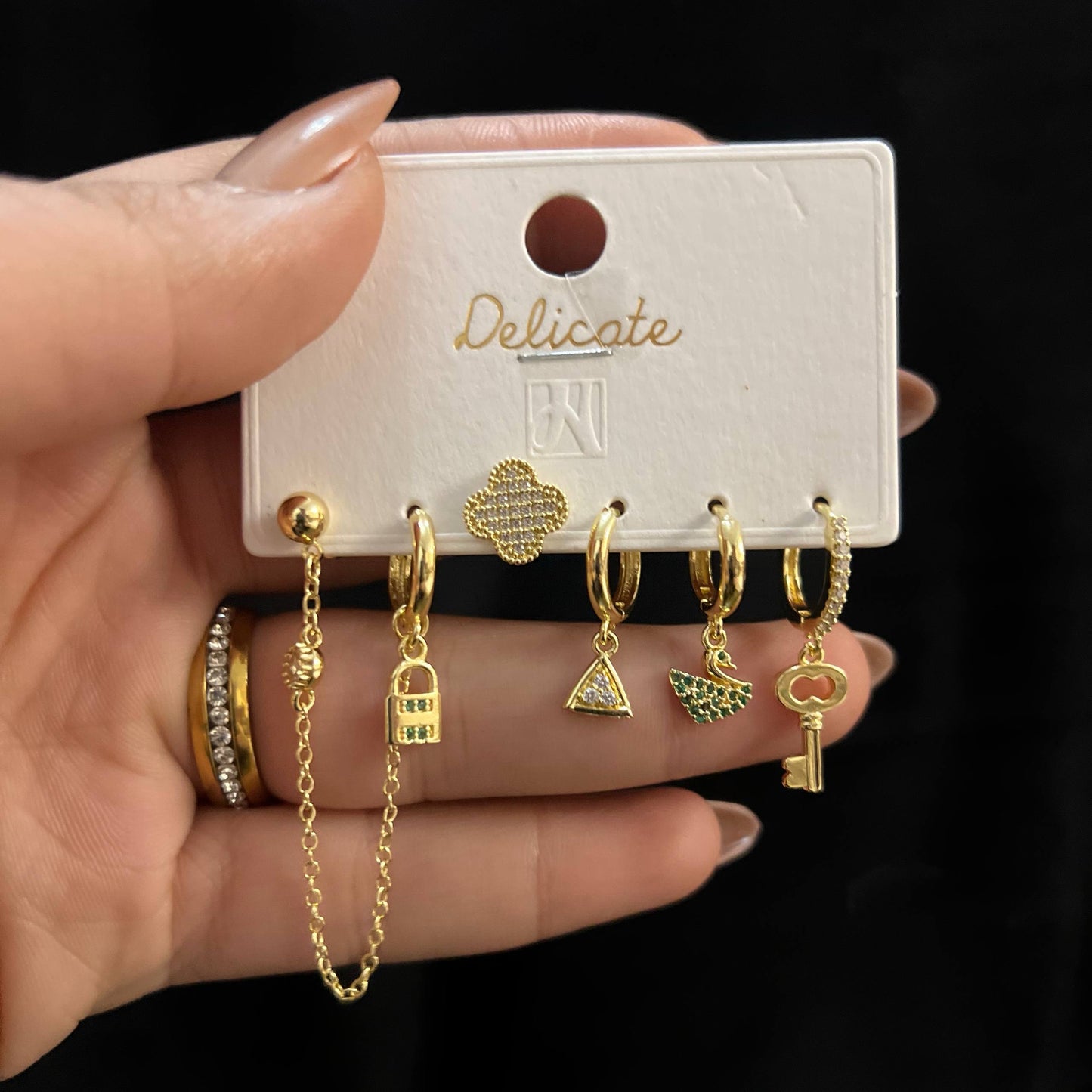6-Piece Gold Plated Zircon Charm Card Set S1