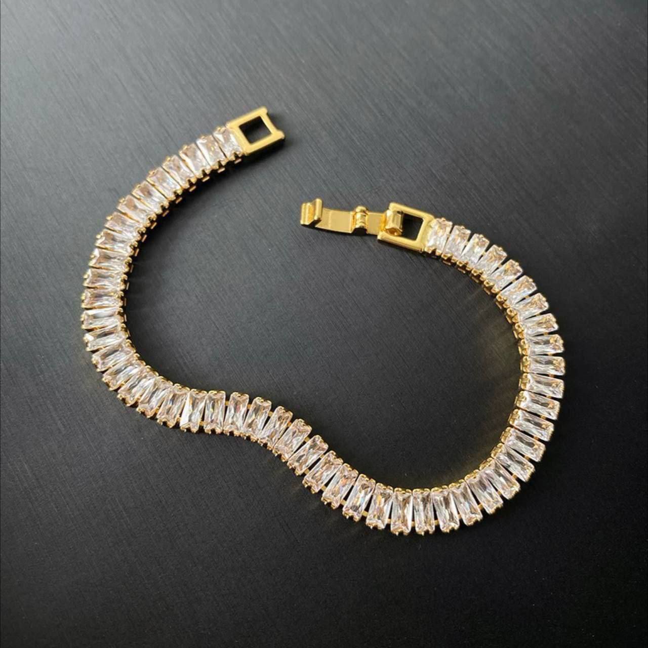 Large Baguette Bracelet – Chinese Gold Plated with Genuine Zircon Stones S1