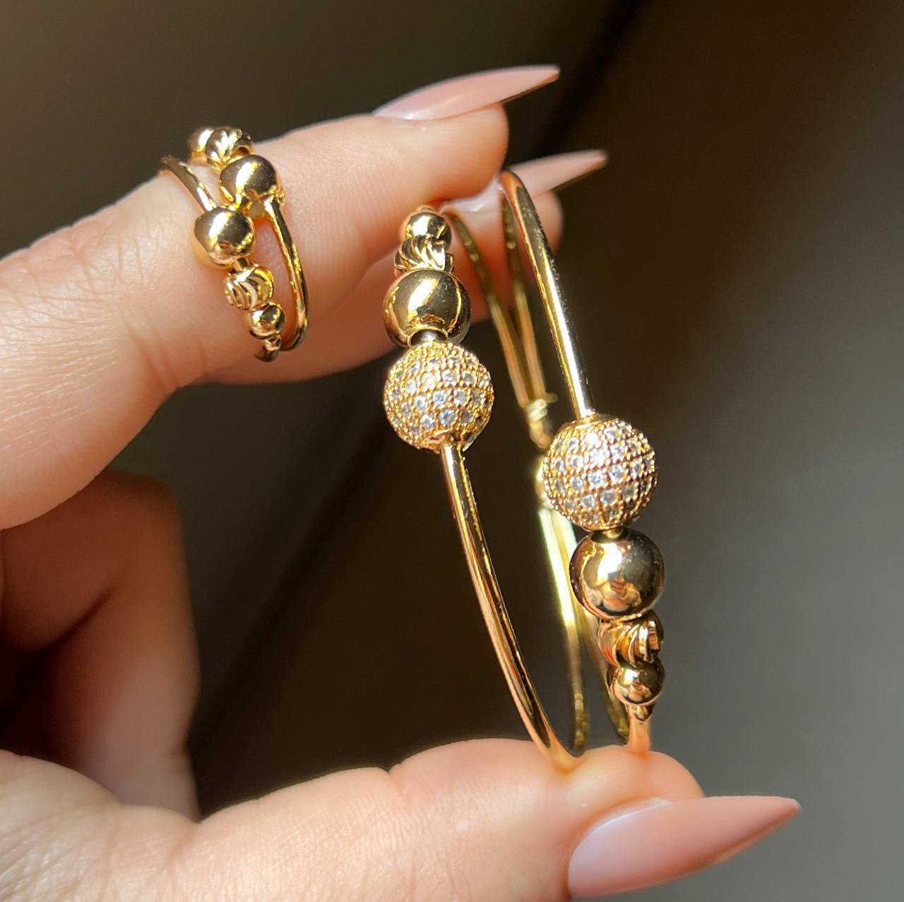 Bracelet & Ring Set – Gold Plated with Zircon Stones (Free Size) S1