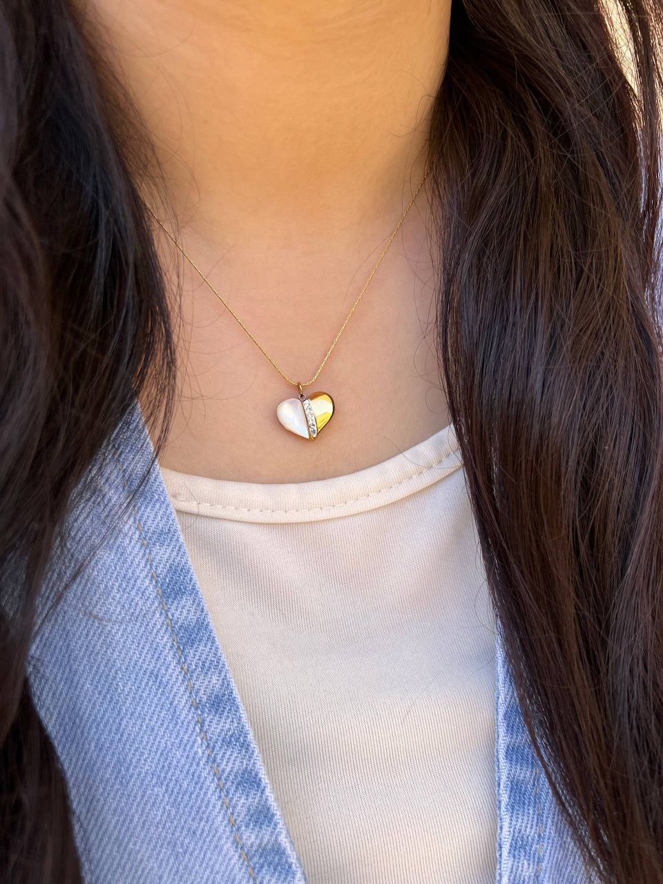 Stainless Steel 316 Heart Necklace – Half Crystal Design S1