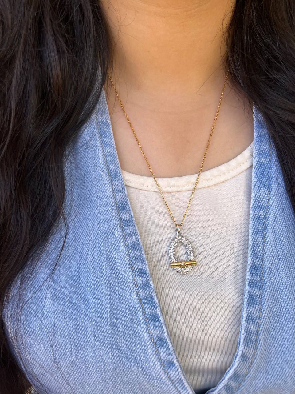 Stainless Steel 316 Necklace with Gold-Plated Pendant & Crystals S1