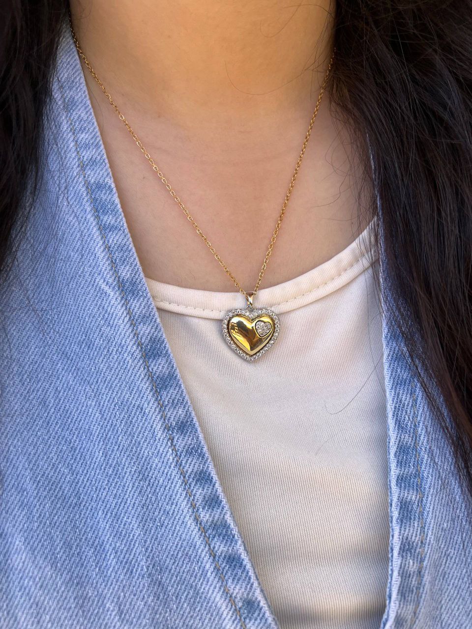 Stainless Steel 316 Necklace with Gold-Plated Pendant & Crystals S1