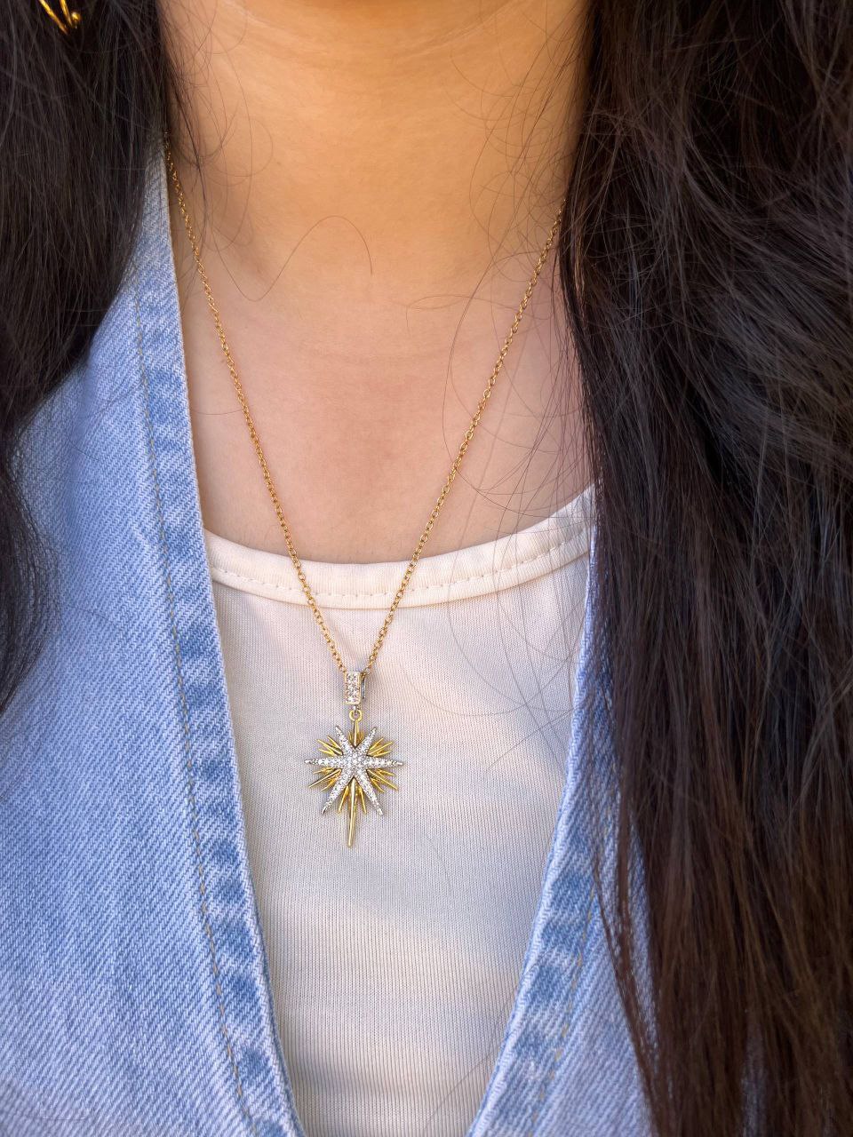 Stainless Steel 316 Necklace with Gold-Plated Pendant & Crystals S1