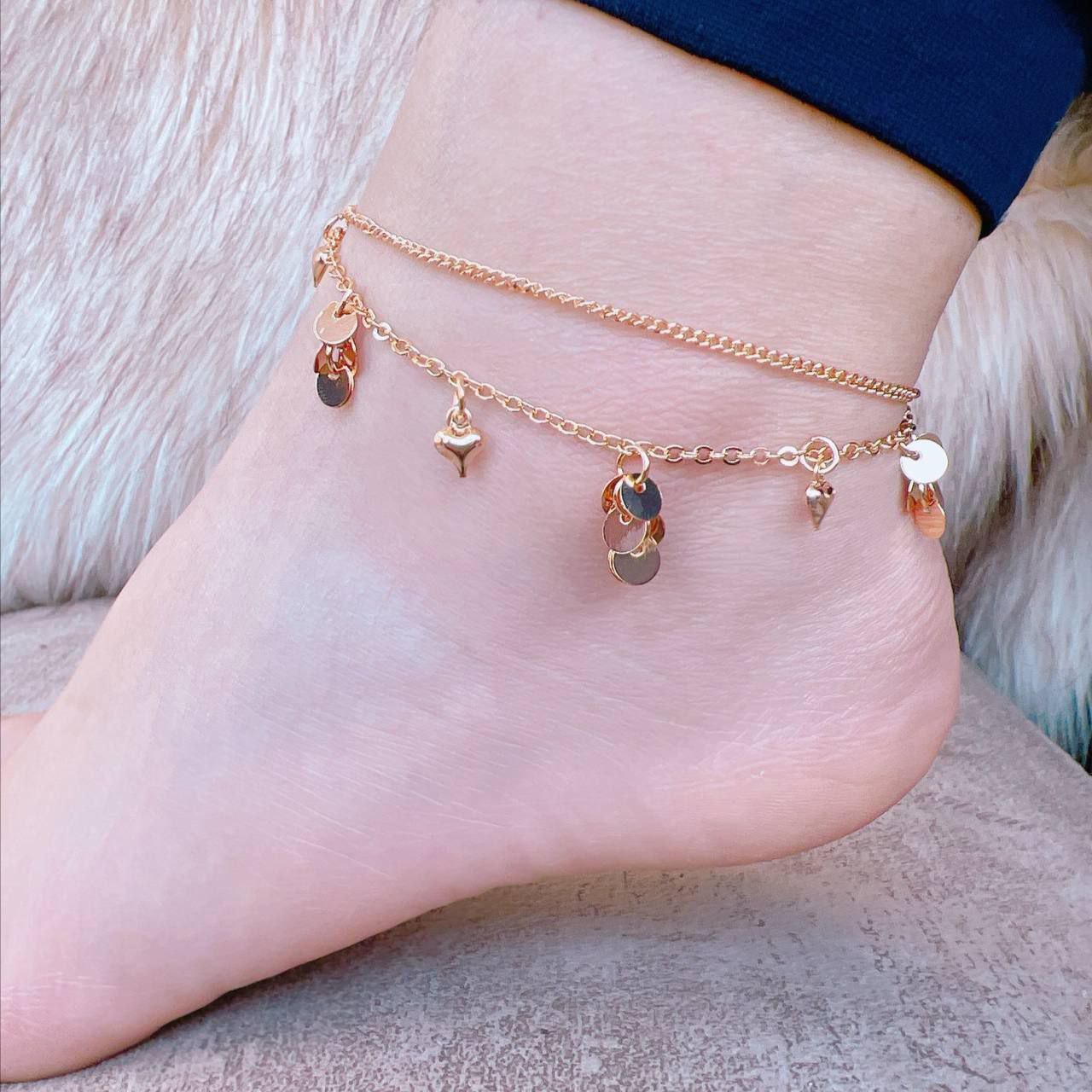 Chinese‑Gold Anklet – Pure Finish (Adjustable) S1