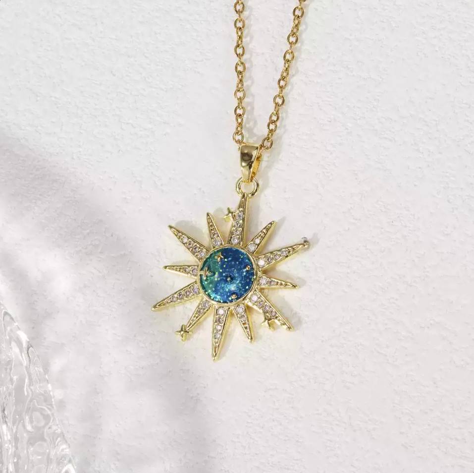 Pure 316L Stainless Steel Galaxy Necklace – Chinese Gold Zircon Pendant S1