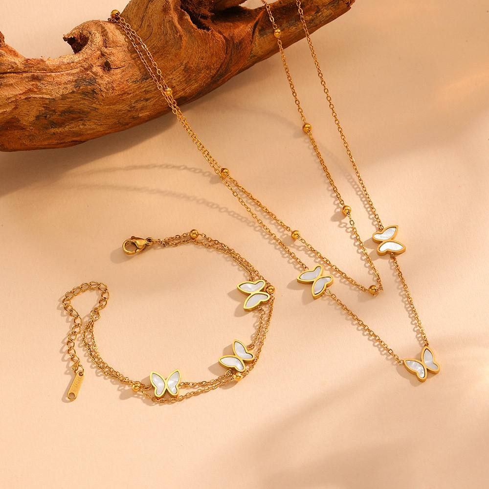 Butterfly Necklace & Bracelet Set – 316L Pure Stainless Steel S1