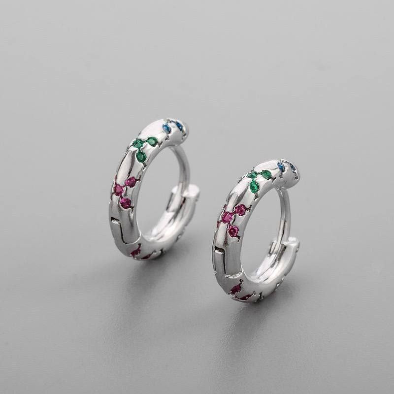 Stainless Steel 316 Click Barbell Piercing with Colored Zircon Stones S1