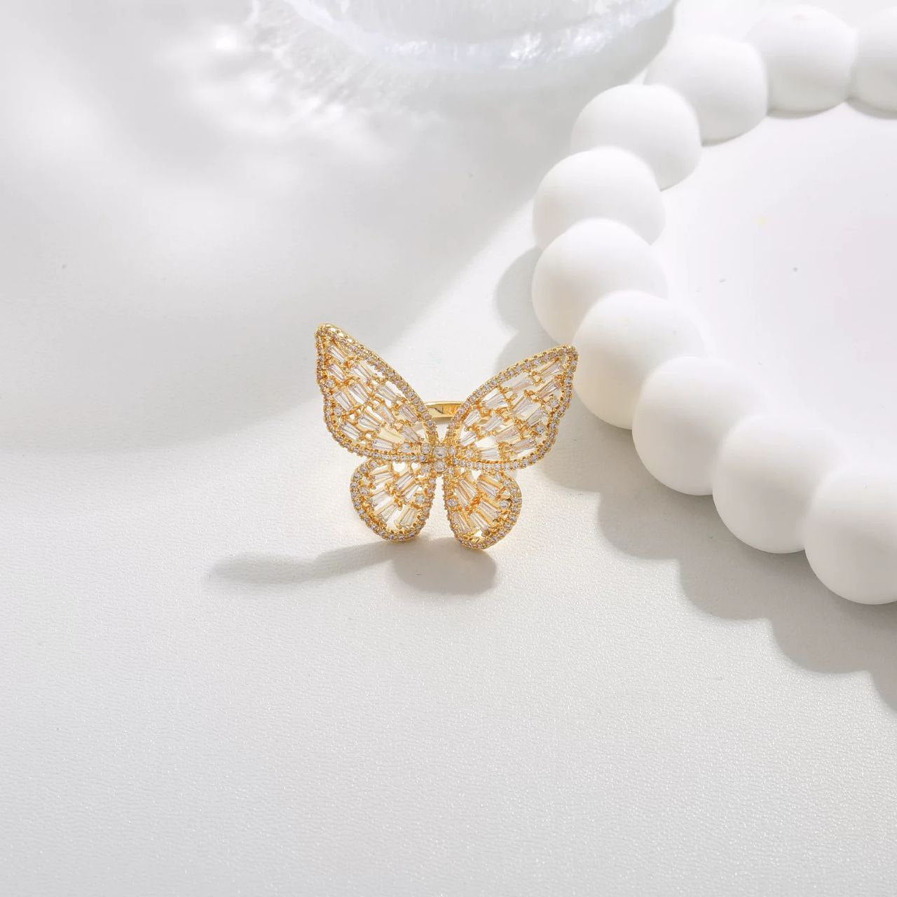 Gold-Plated Butterfly Zircon Ring – Free Size S1