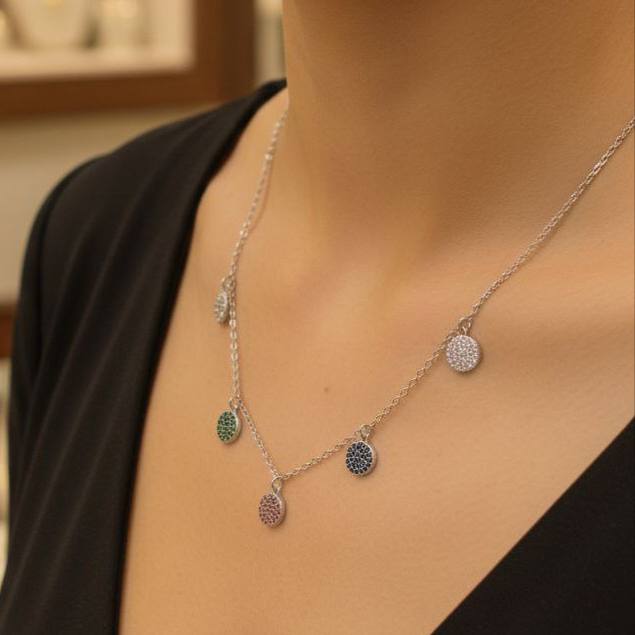 Gold-Plated Necklace with 5 Zircon Pendants S1