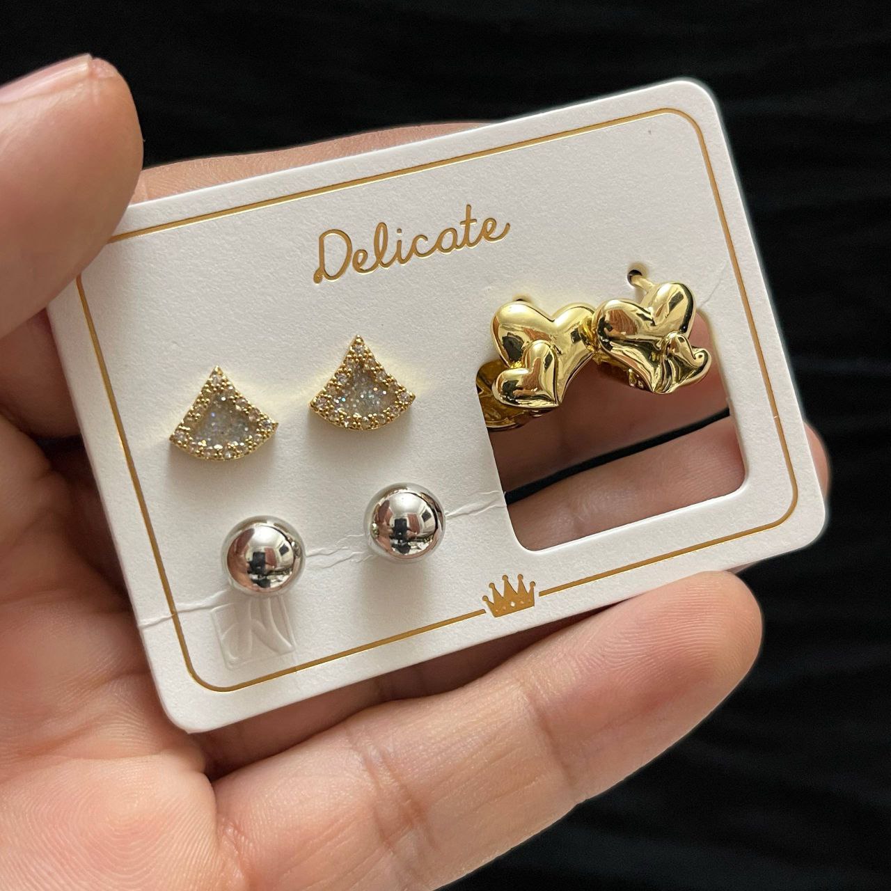 Delicate Original Earring Set – Gold Plated with Zircon Stones (3 Pieces) S1