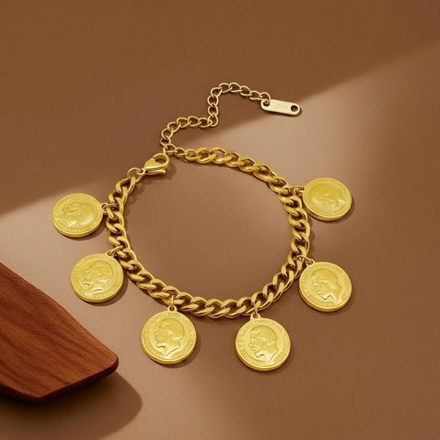 5-Coin Front & Back Pure Stainless Steel 316 Bracelet S1