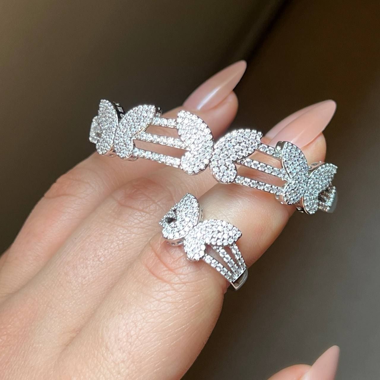 Bracelet & Ring Set – Gold-Plated with Zircon Stones, Free Size S1