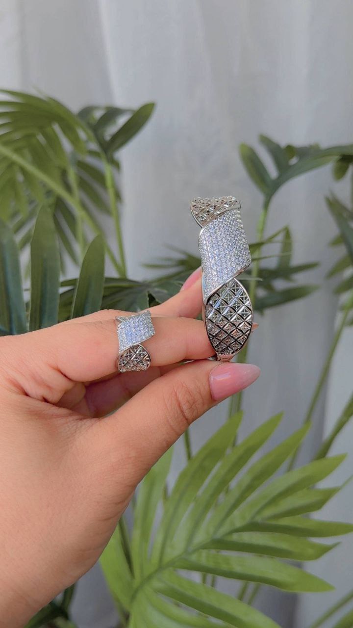 Bracelet & Ring Set – Gold-Plated with Zircon Stones, Free Size S1