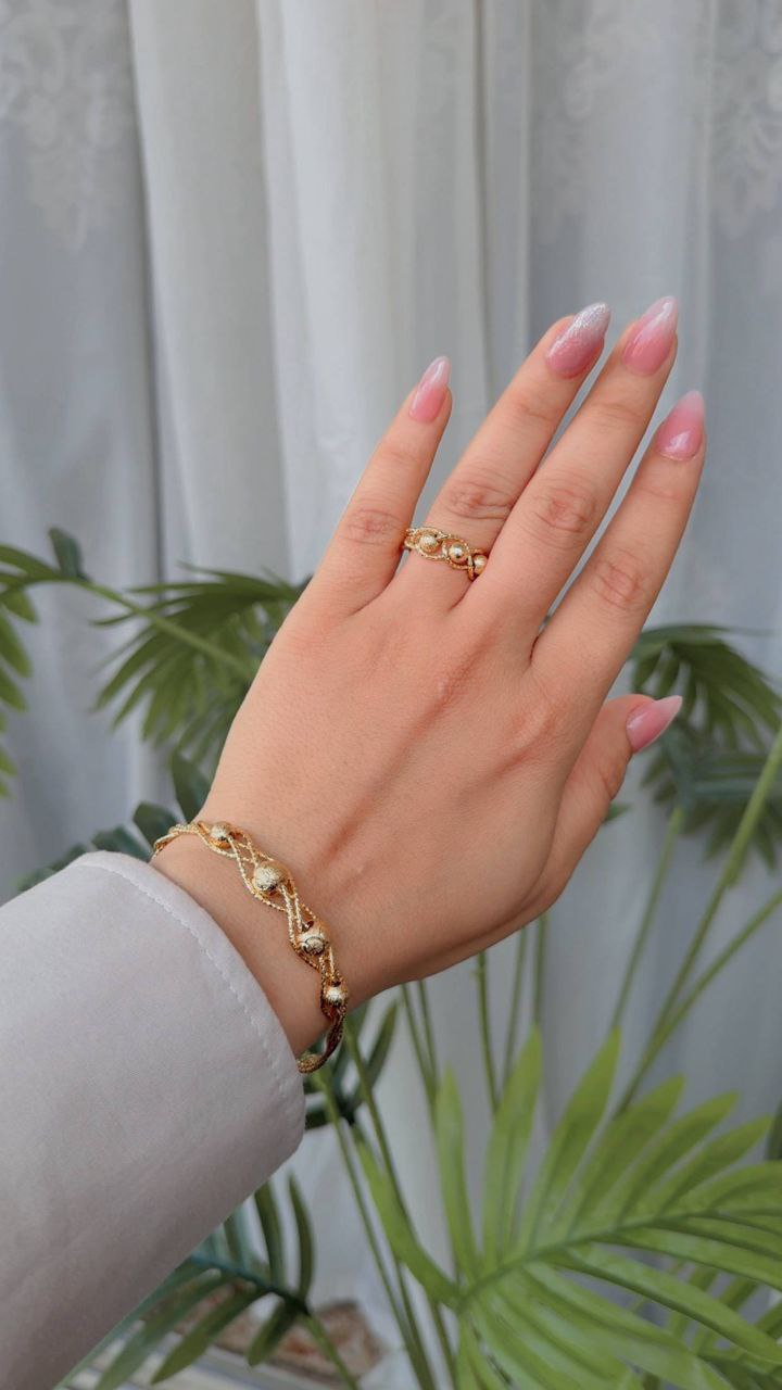 Bracelet & Ring Set – Gold-Plated with Zircon Stones, Free Size S1