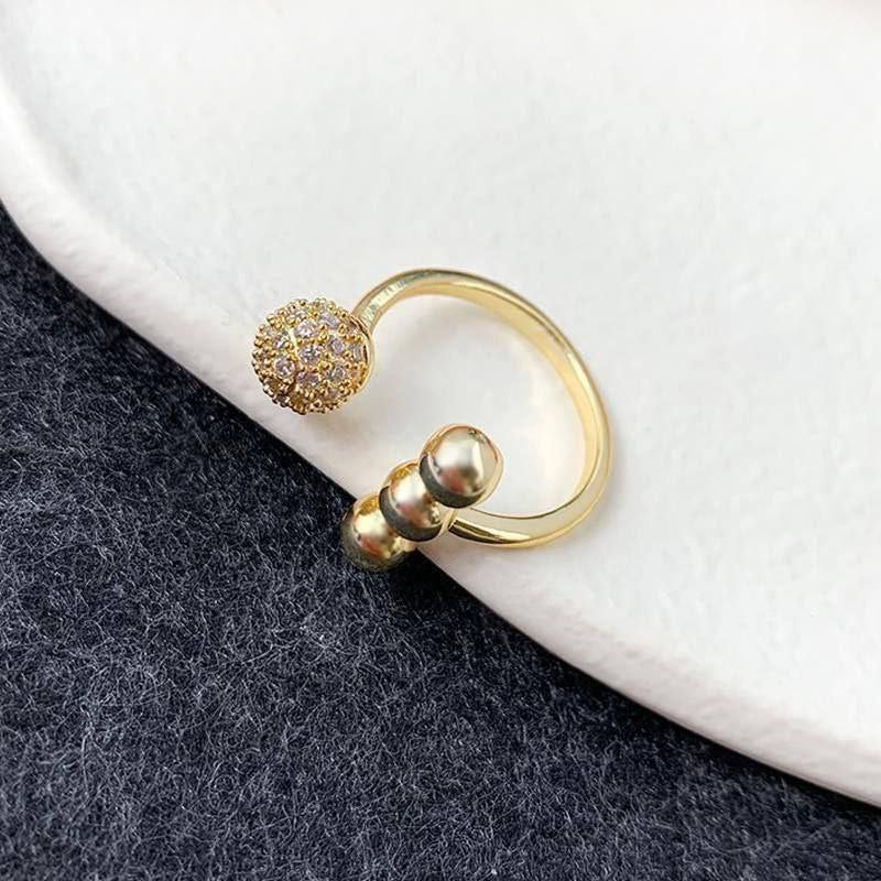 Gold Plated Free Size Ring with Zircon Stones S1