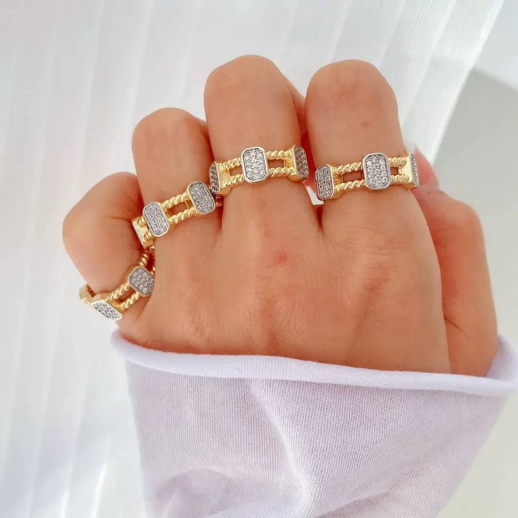 Gold Plated Free Size Ring with Zircon Stones S1