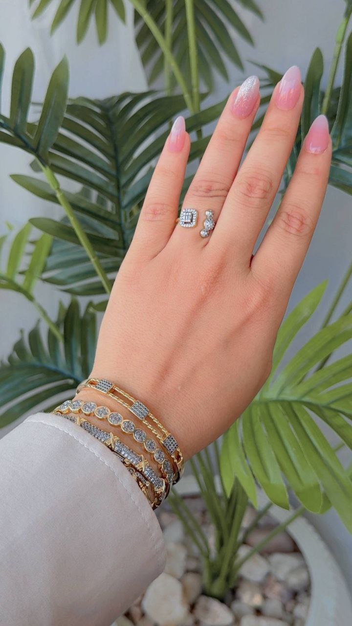 Gold Plated Free Size Ring with Zircon Stones S1