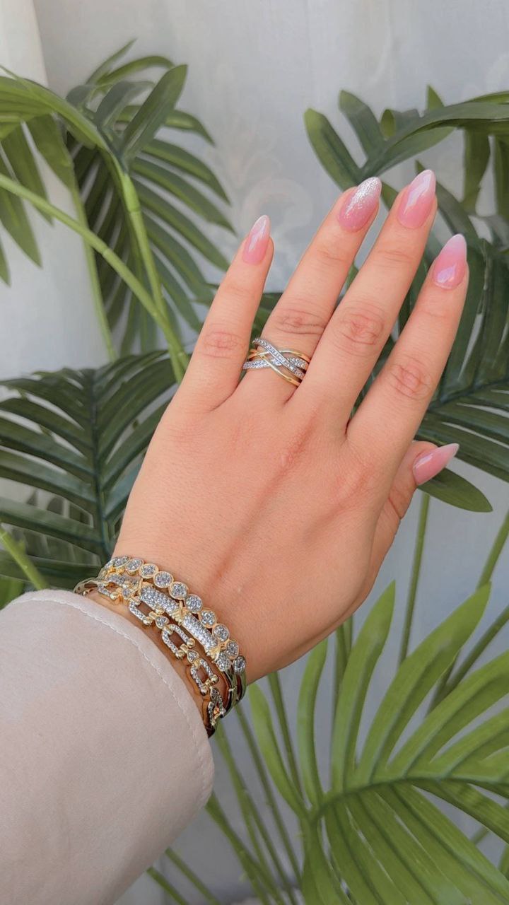 Gold Plated Free Size Ring with Zircon Stones S1