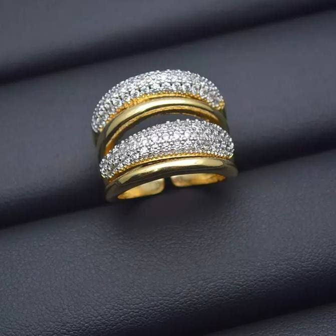 Gold Plated Free Size Ring with Zircon Stones S1