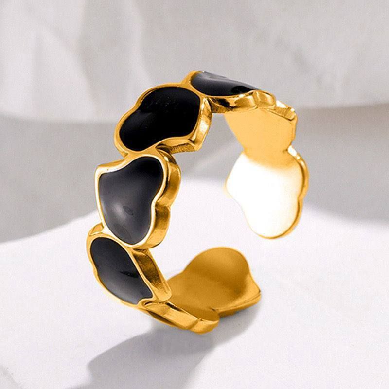 Pure 316 Stainless Steel Enamel Ring – Black and White S1