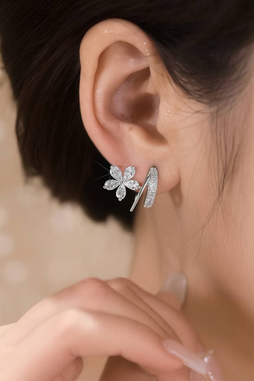 Twisted Column Hoop Earrings Silver 925 Chinese Gold S1