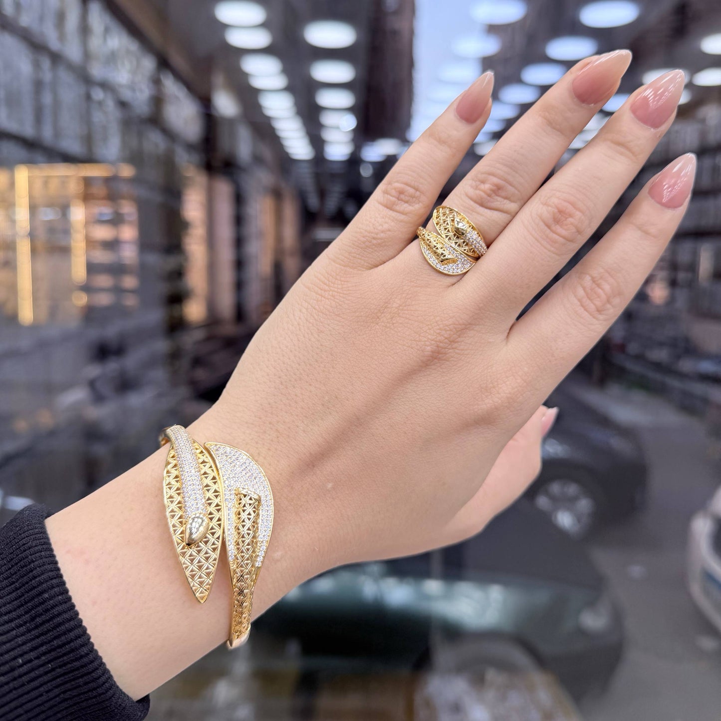 Bracelet & Ring Set Chinese Gold with Zircon Stones S1